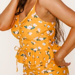 Floral Yellow Ruched Women's swimsuit top